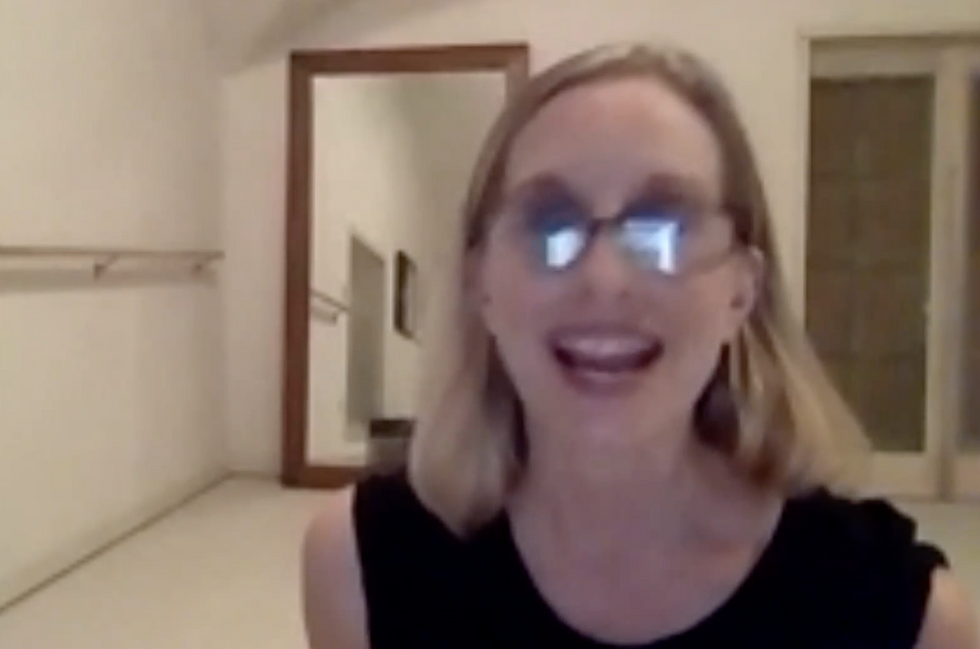 A blurry screenshot of Wendy Whelan smiling on the Zoom screen