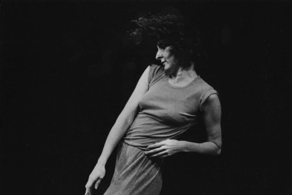 Black and white image of Trisha Brown.