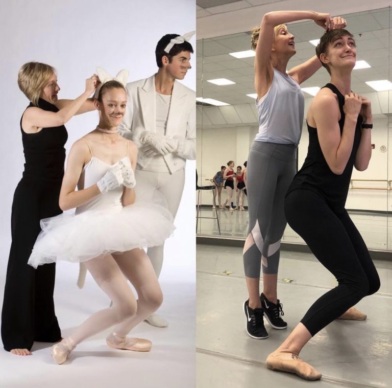 Dual image showing younger and older versions of dancer Jillian Davis with her teacher Risa Kaplowitz