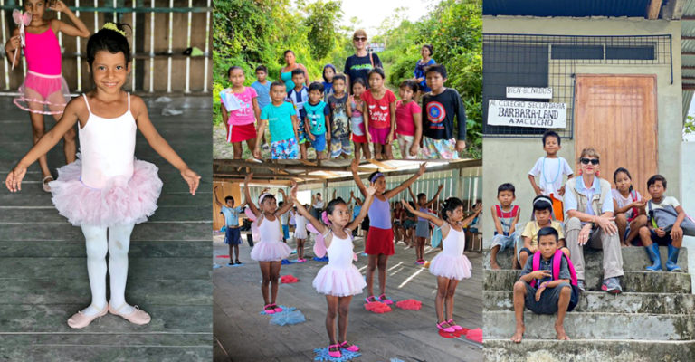Collage of images of children in Amazon at a dance school led by dance educator Barbara Land