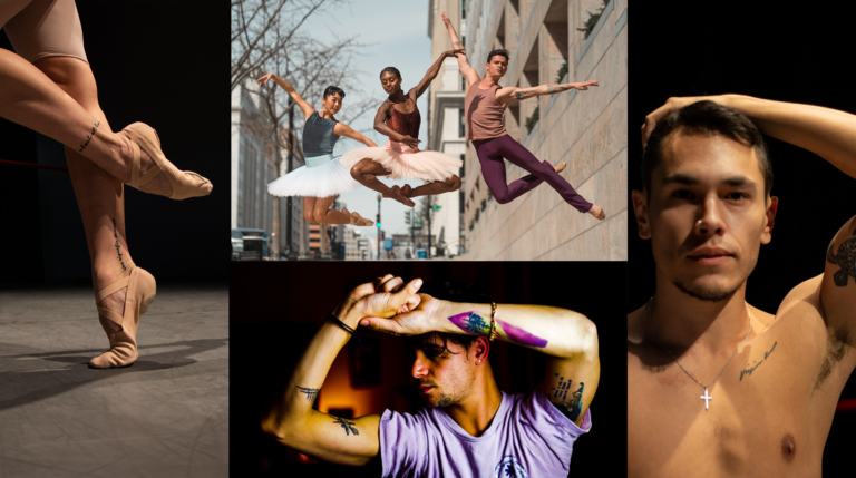Collage of tattooed dancers from The Washington Ballet