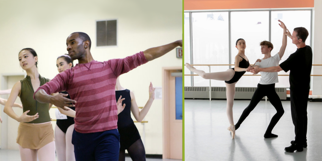 Justin Allen (left) and Peter Stark (right) teaching students at The Rock School for Dance Education.