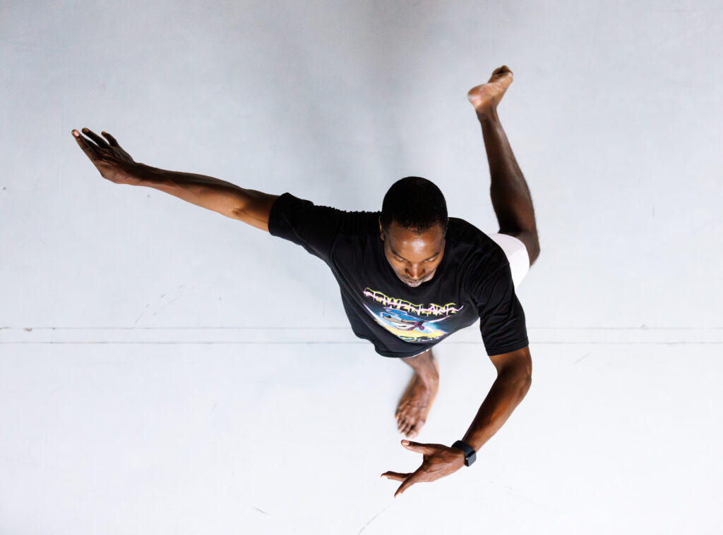 A birds eye view of Nile H. Russell in a back attitude.
