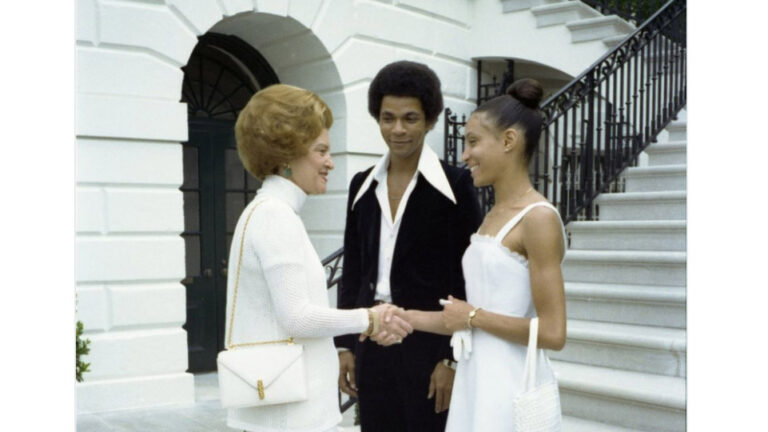 Sandra Fortune-Green and Sylvester Campbell meet First Lady Betty Ford at the White House before departing for the 1976 Varna International Ballet Competition.