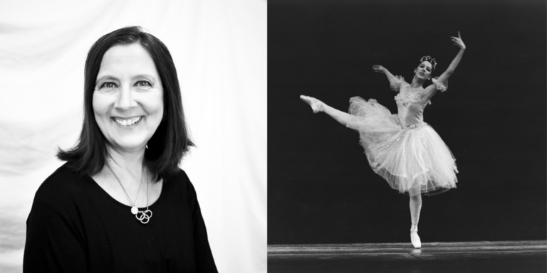 Black and white headshot and dancing photo of Jillana Hess Webb.