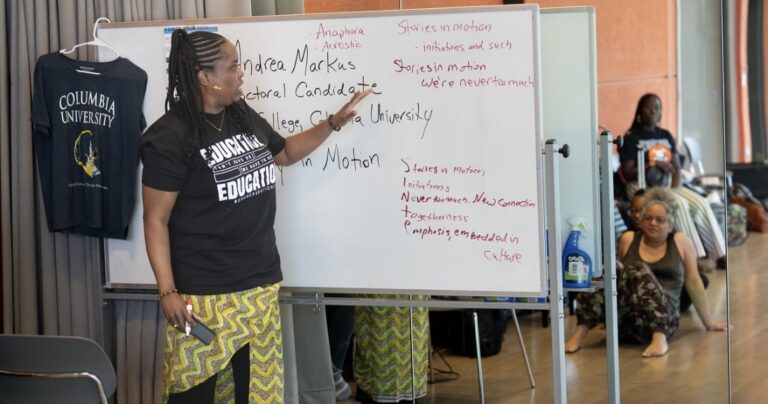 Dr. Andrea Markus leading an African dance and poetry workshop at the Collegium of African Diaspora Dance Conference.