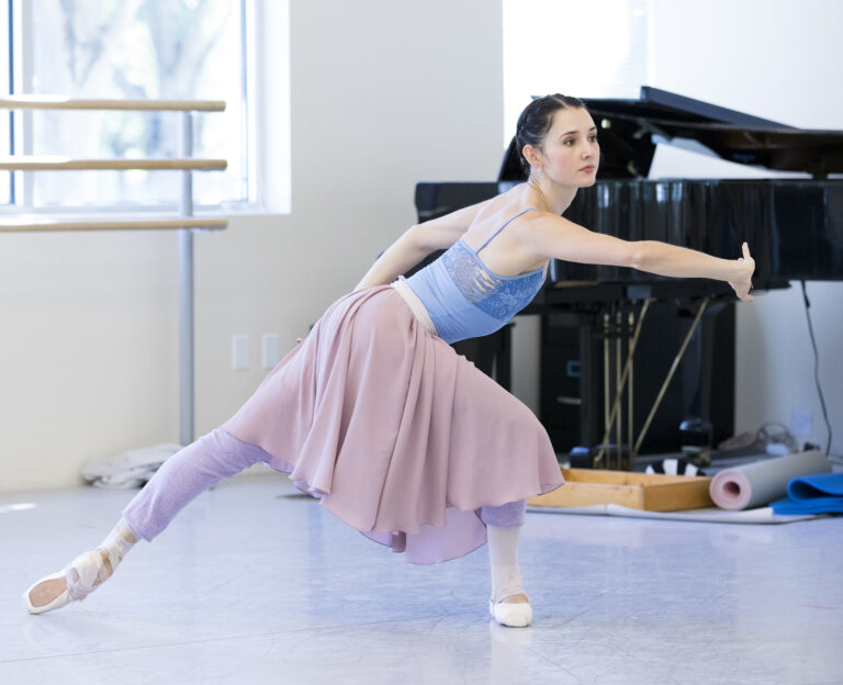 Eva Burton rehearsing Christopher Stowell’s A Midsummer Night’s Dream with Oregon Ballet Theatre.