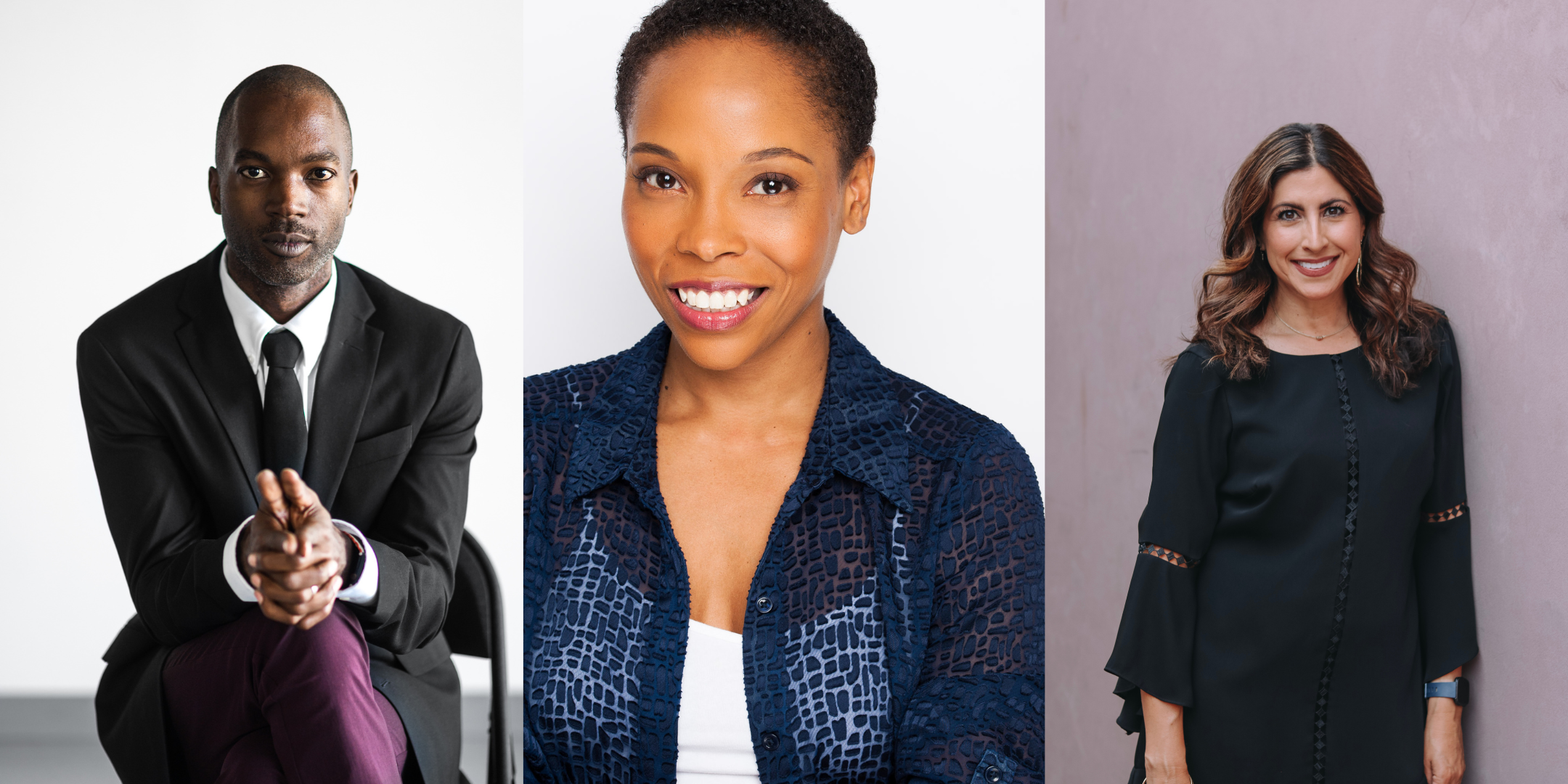 Headshots of Nile H. Russell, Dionne Figgins, and Bianca Zumbo Caryl.