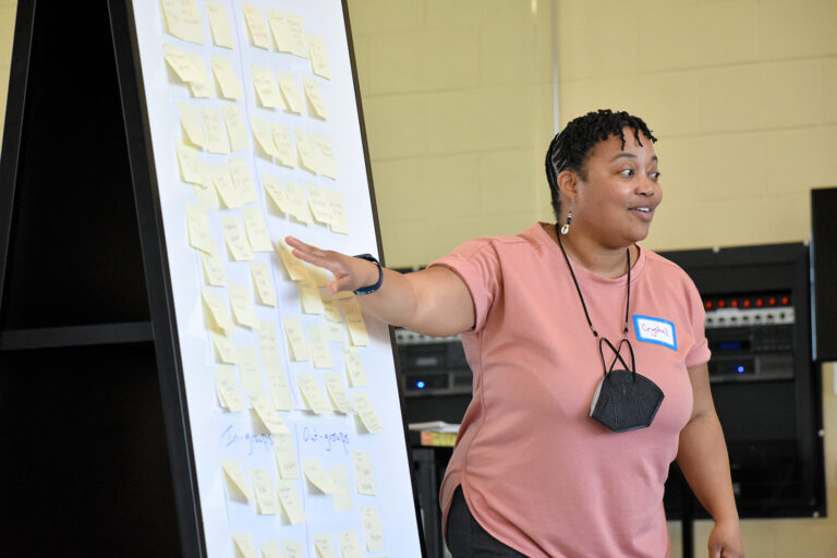 Crystal Davis teaching a workshop about implicit bias in the dance field for public school dance educators in South Carolina.