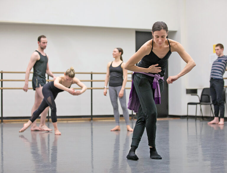 Jean leading a rehearsal for Spring Dances 2018, in which she staged Merce Cunningham’s “Sounddance” for Juilliard performers.