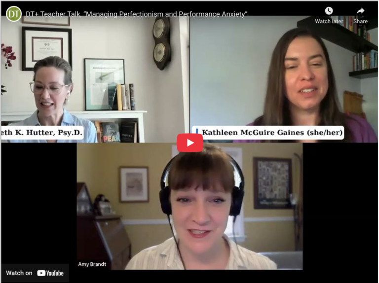 Screenshot of DT+ Teacher Talk with three participants.