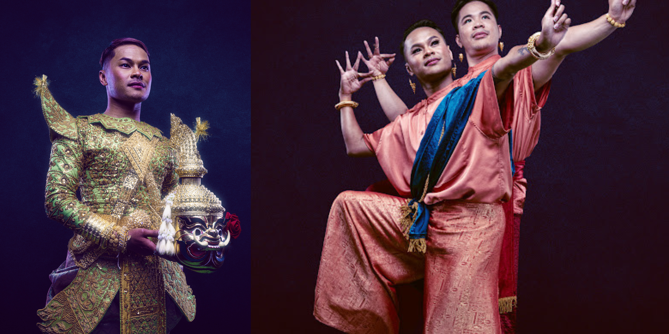 Peter Veth dressed in traditional Cambodian dress performs on stage.
