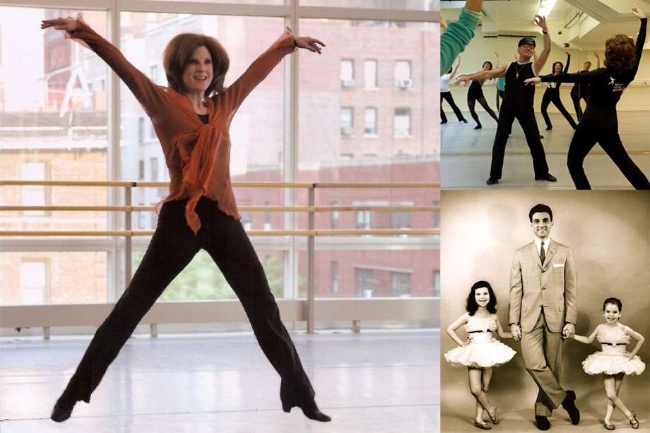Lisa Biagini in the bright Ailey studios with windows in the background, performs an X jump