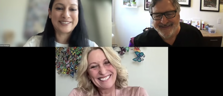Three people speak on a video call. On the top left, Reanne Rodrigues, on the top right, Dr. Louis Galli, and on the bottom, Stacey Calvert.